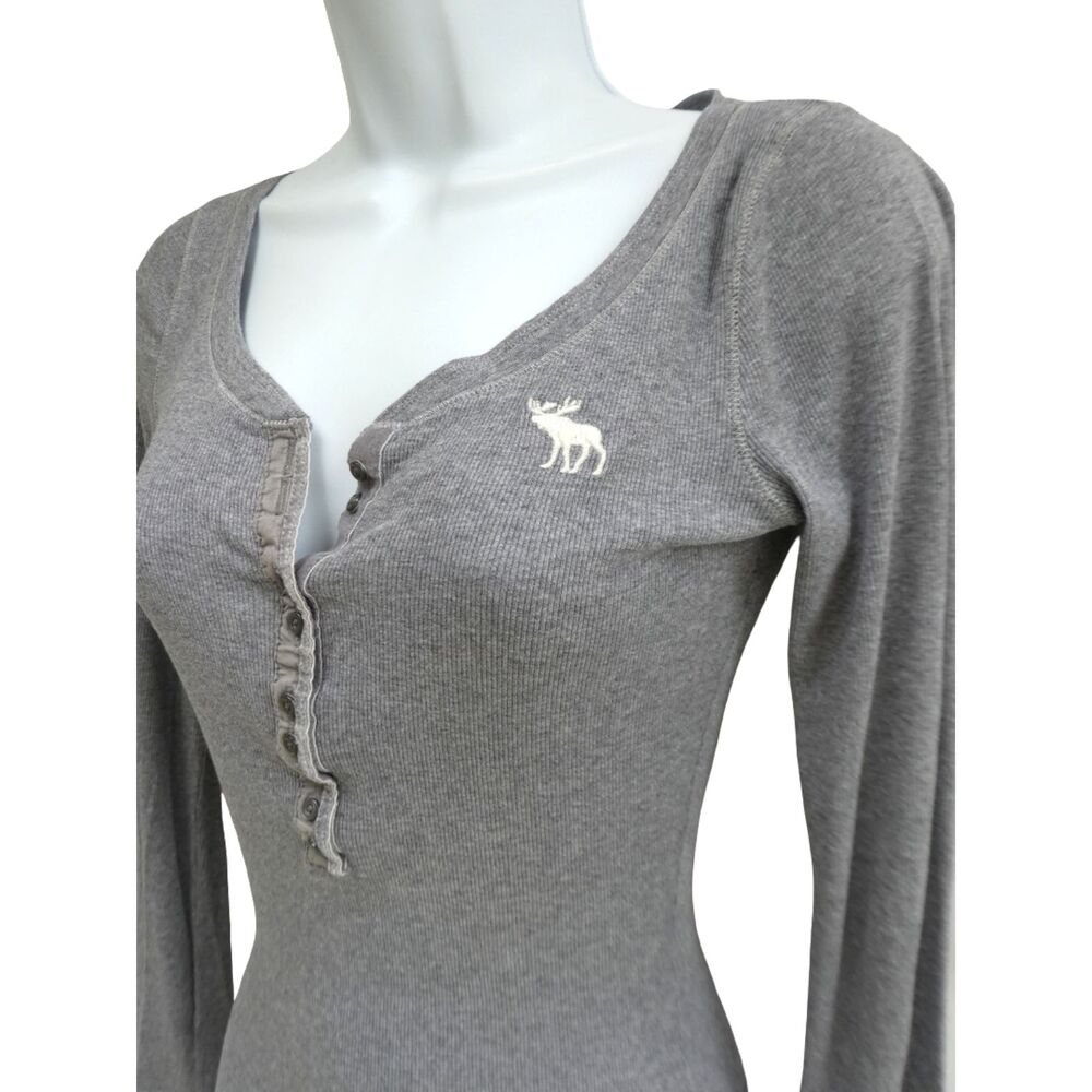 Y2K Abercrombie & Fitch Micro Ribbed Gray Henley Top Long Sleeve Bella Swan S